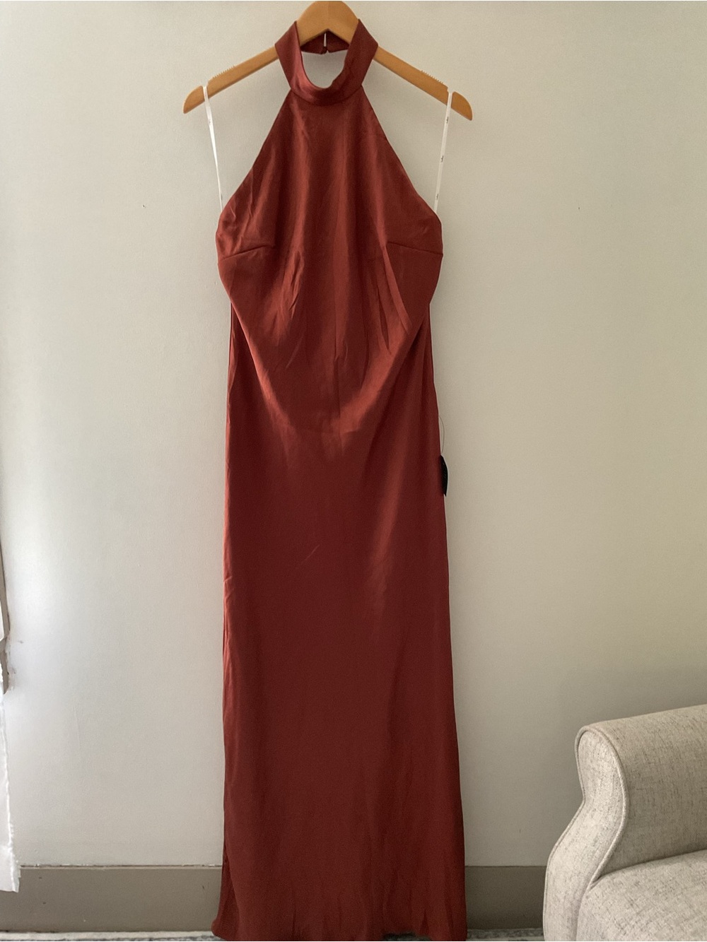 Lulus Love In Your Life Rust Brown Satin Halter Back Slit Backless Maxi Dress - Picture 5 of 13